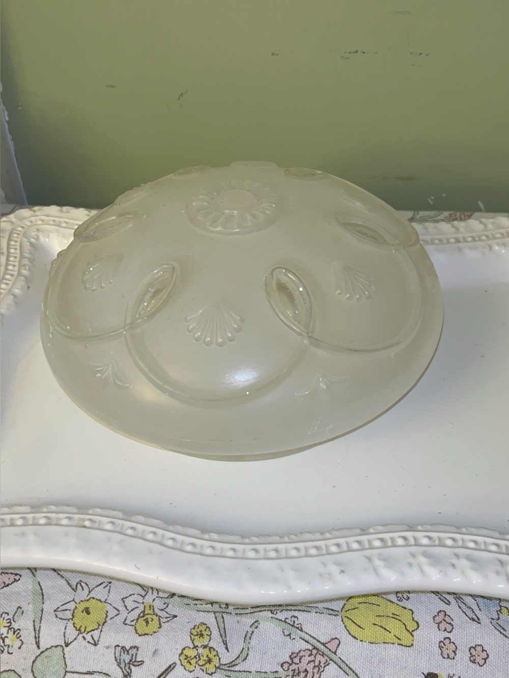 Vintage frosted and clear embossed glass ceiling light shade